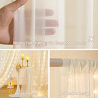 20x10FT Cream Wrinkle Free Backdrop Curtains with Lights String for Parties - Photo Curtain Backdrop with Lights, alternate