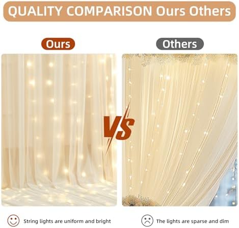 20x10FT Cream Wrinkle Free Backdrop Curtains with Lights String for Parties - Photo Curtain Backdrop with Lights, alternate