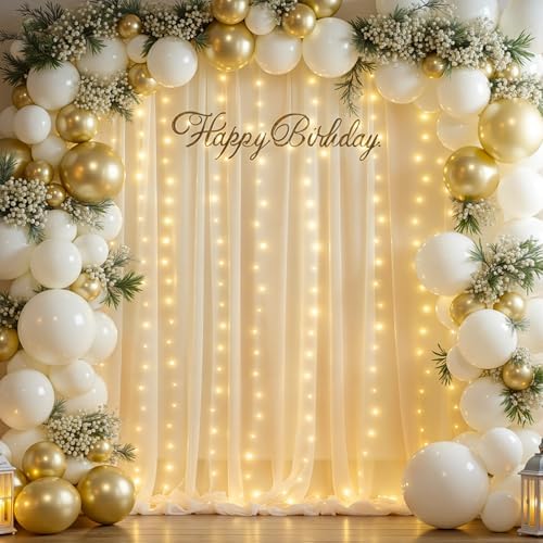 20x10FT Cream Wrinkle Free Backdrop Curtains with Lights String for Parties - Photo Curtain Backdrop with Lights, alternate