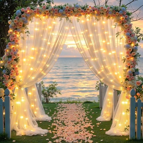 20x10FT Cream Wrinkle Free Backdrop Curtains with Lights String for Parties - Photo Curtain Backdrop with Lights, alternate