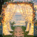 20x10FT Cream Wrinkle Free Backdrop Curtains with Lights String for Parties - Photo Curtain Backdrop with Lights, alternate