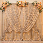 20x10ft Dark Champagne Tulle Backdrop Curtains with Lights String for Parties, Wrinkle Free Sheer Curtain