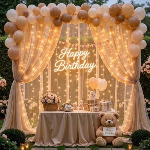 20x10ft Dark Champagne Tulle Backdrop Curtains with Lights String for Parties, Wrinkle Free Sheer Curtain, alternate view 2