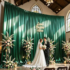 20x10ft Dark Green Glitter Backdrop Curtain for Parties, Wrinkle Free Satin Photo Backdrop Drapes 4 Panels, alternate view 2