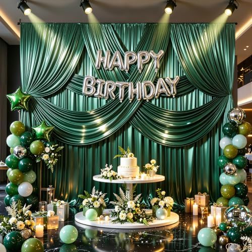 20x10ft Dark Green Glitter Backdrop Curtain for Parties, Wrinkle Free Satin Photo Backdrop Drapes 4 Panels, alternate view 3
