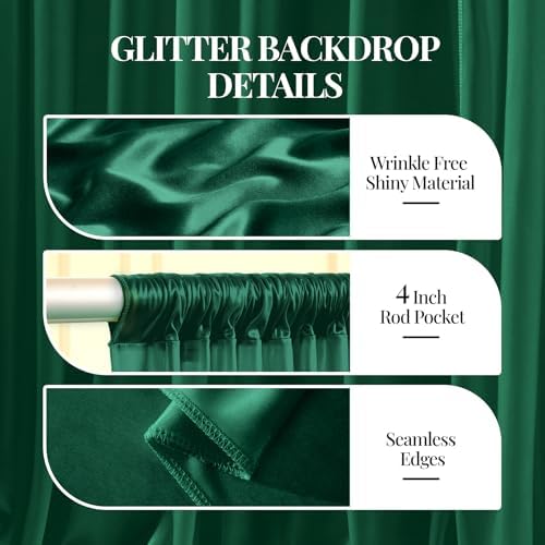 20x10ft Dark Green Glitter Backdrop Curtain for Parties, Wrinkle Free Satin Photo Backdrop Drapes 4 Panels, alternate view 4