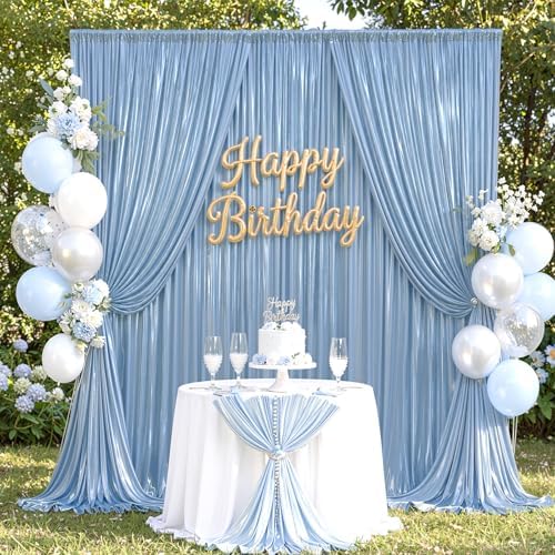 20x10FT Dusty Blue Sequin Backdrop Curtains Wrinkle Free Drapes for Wedding in 20x10FT, alternate view 2