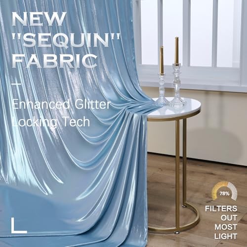 20x10FT Dusty Blue Sequin Backdrop Curtains Wrinkle Free Drapes for Wedding in 20x10FT, alternate view 6