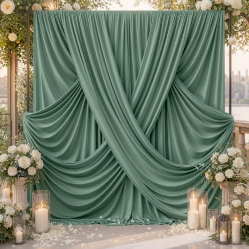 20x10ft Dusty Green Backdrop Curtains for Parties, 4 Panels 5x10ft Wrinkle-Free Polyester Background Curtains