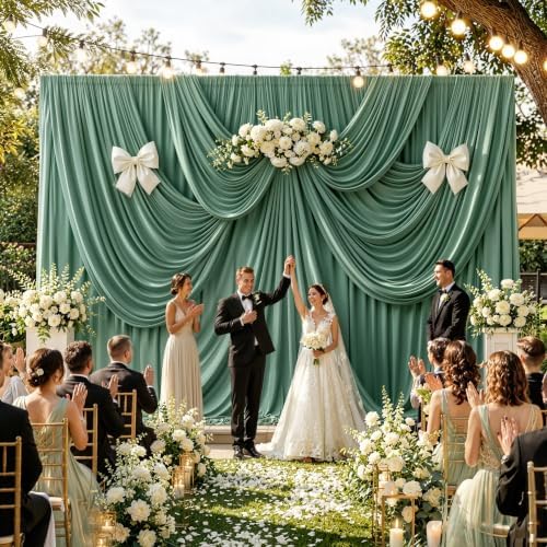 20x10ft Dusty Green Backdrop Curtains for Parties, 4 Panels 5x10ft Wrinkle-Free Polyester Background Curtains, alternate view