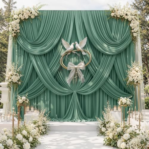 20x10ft Dusty Green Backdrop Curtains for Parties, 4 Panels 5x10ft Wrinkle-Free Polyester Background Curtains, alternate view