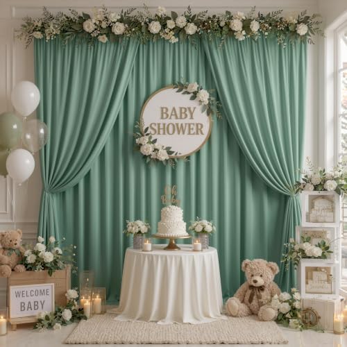 20x10ft Dusty Green Backdrop Curtains for Parties, 4 Panels 5x10ft Wrinkle-Free Polyester Background Curtains, alternate view