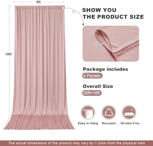 20x10ft Dusty Pink Backdrop Curtains for Parties, 4 Panels 5x10ft Wrinkle-Free Polyester Background Curtains for, alternate