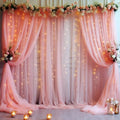 20x10ft Dusty Rose Tulle Backdrop Curtain with Lights String for Parites, Sheer Backdrop Curtains for Wedding