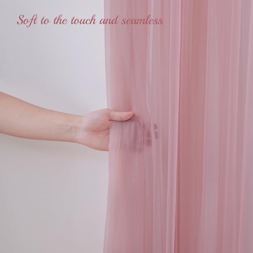 20x10ft Dusty Rose Tulle Backdrop Curtain with Lights String for Parites, Sheer Backdrop Curtains for Wedding, alternate view