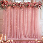20x10ft Dusty Rose Tulle Backdrop Curtain with Lights String for Parites, Sheer Backdrop Curtains for Wedding, alternate view