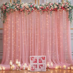 20x10ft Dusty Rose Tulle Backdrop Curtain with Lights String for Parites, Sheer Photo Backdrop Curtains with, alternate view