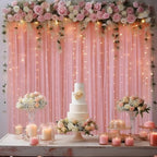 20x10ft Dusty Rose Tulle Backdrop Curtain with Lights String for Parites, Sheer Photo Backdrop Curtains with, alternate view