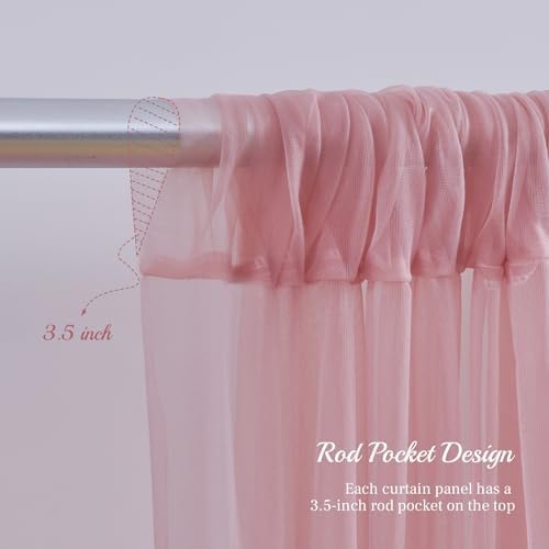 20x10ft Dusty Rose Tulle Backdrop Curtain with Lights String for Parites, Sheer Photo Backdrop Curtains with, alternate view