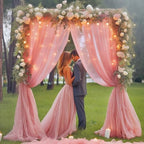 20x10ft Dusty Rose Tulle Backdrop Curtain with Lights String for Parites, Sheer Photo Backdrop Curtains with, alternate view