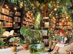 20X10ft Enchanted Forest Fairy Library Backdrop Fairy Tale Magic Bookshelf Green Garden Book Tree Floral, alternate view 2