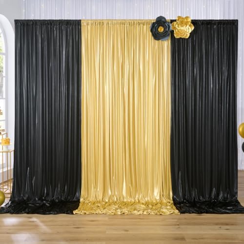 20x10ft Gold Black Sequin Backdrop Curtains Wrinkle Free Drapes for Wedding in 20x10ft