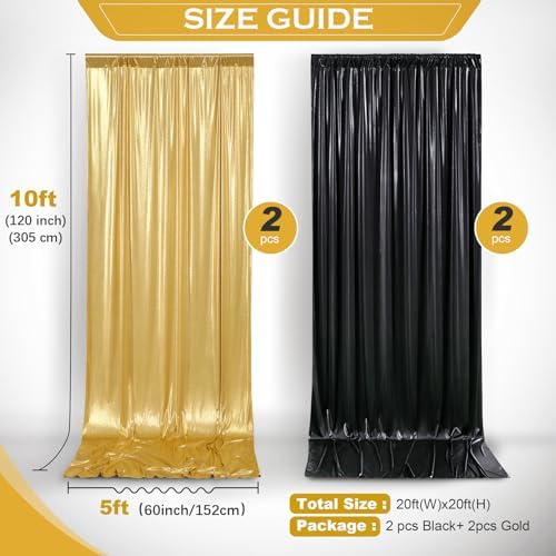20x10ft Gold Black Sequin Backdrop Curtains Wrinkle Free Drapes for Wedding in 20x10ft, alternate view 3