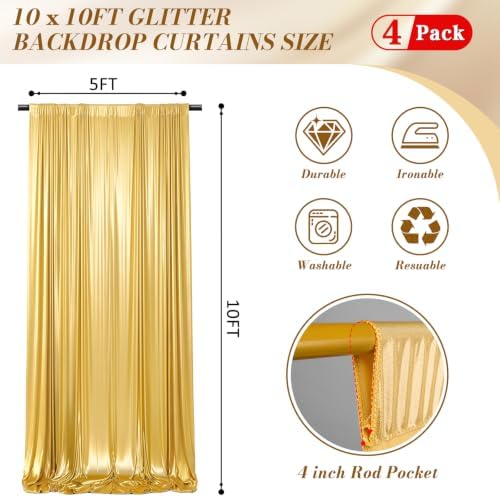 20x10FT Gold & Blue Backdrop Curtain for Parties Sequin Backdrop Curtain in 20x10FT, alternate view 2