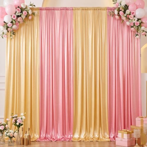 20x10FT Gold & Pink Backdrop Curtain for Parties Sequin Backdrop Curtain in 20x10FT