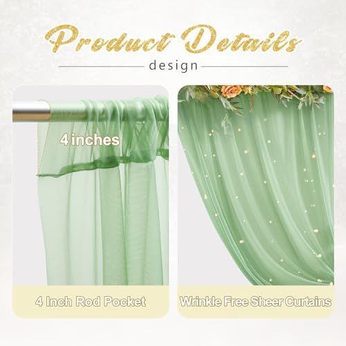 20x10ft Green Tulle Backdrop Curtain with Lights String for Parites, Sheer Photo Backdrop Curtains with Lights, alternate