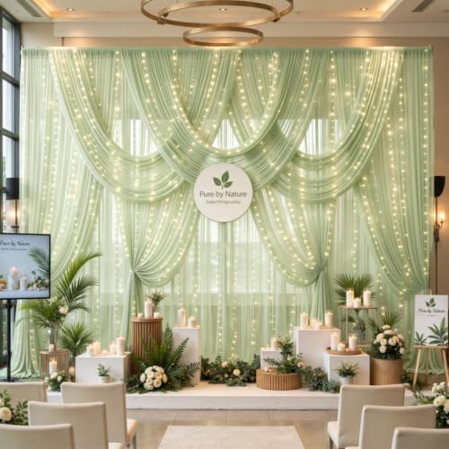 20x10FT Green Wrinkle Free Backdrop Curtains with Lights String for Parties - Photo Curtain Backdrop with Lights, alternate
