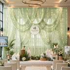 20x10FT Green Wrinkle Free Backdrop Curtains with Lights String for Parties - Photo Curtain Backdrop with Lights, alternate