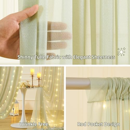 20x10FT Green Wrinkle Free Backdrop Curtains with Lights String for Parties - Photo Curtain Backdrop with Lights, alternate