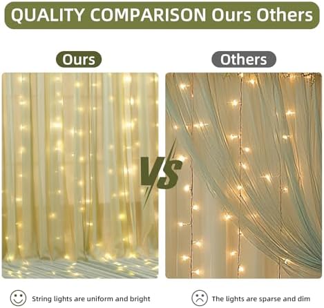 20x10FT Green Wrinkle Free Backdrop Curtains with Lights String for Parties - Photo Curtain Backdrop with Lights, alternate