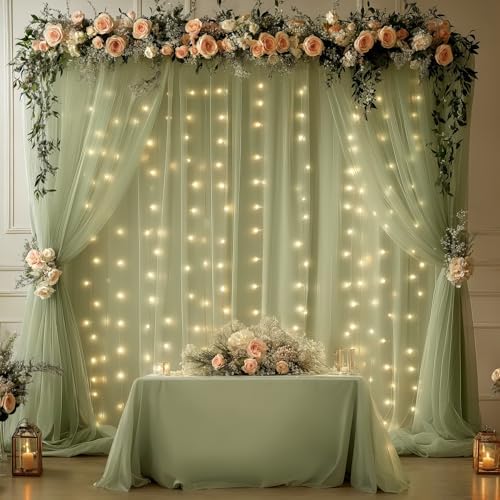 20x10FT Green Wrinkle Free Backdrop Curtains with Lights String for Parties - Photo Curtain Backdrop with Lights, alternate