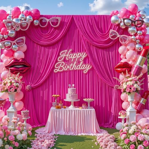 20x10ft Hot Pink Backdrop Curtain for Parties Fuchsia Wrinkle Free Fabric Backdrop Curtain Wedding Photo, alternate view 3
