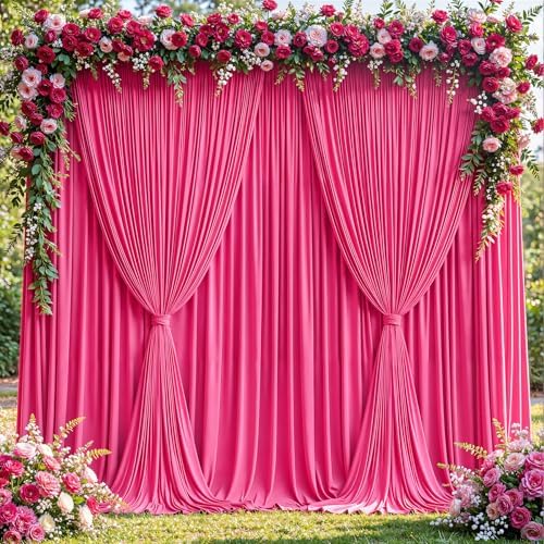 20x10ft Hot Pink Backdrop Curtain Panels for Parties - Wrinkle Free Polyester Photo Curtain Backdrop Wedding