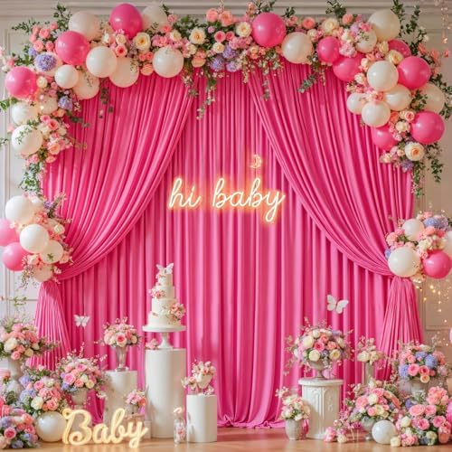 20x10ft Hot Pink Backdrop Curtain Panels for Parties - Wrinkle Free Polyester Photo Curtain Backdrop Wedding, alternate view