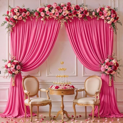 20x10ft Hot Pink Backdrop Curtain Panels for Parties - Wrinkle Free Polyester Photo Curtain Backdrop Wedding, alternate view