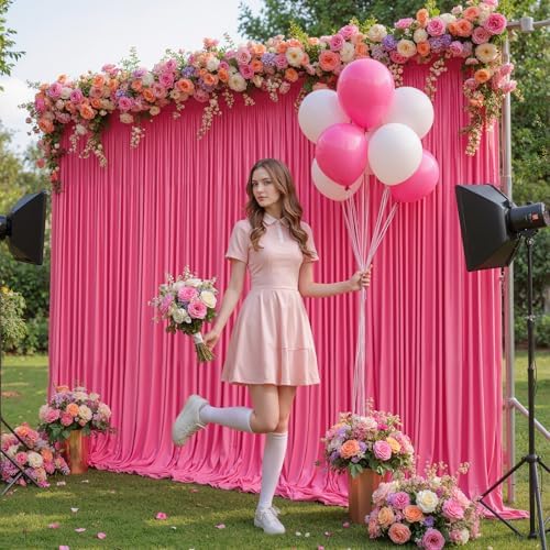 20x10ft Hot Pink Backdrop Curtain Panels for Parties - Wrinkle Free Polyester Photo Curtain Backdrop Wedding, alternate view