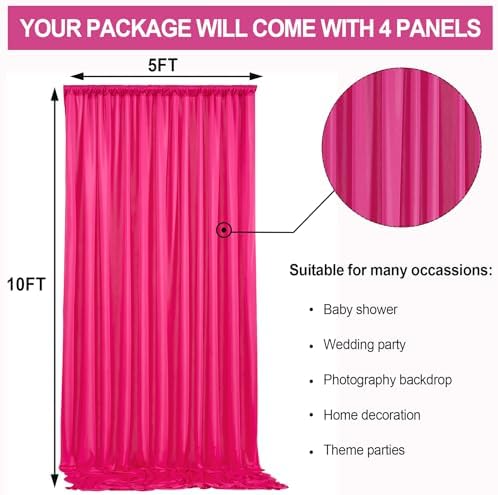20x10ft Hot Pink Backdrop Curtains for Parties, 4 Panels 5x10ft Wrinkle-Free Polyester Background Curtains for, alternate