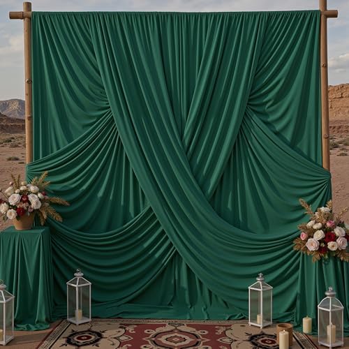 20x10ft Hunter Green Backdrop Curtains for Parties, 4 Panels 5x10ft Wrinkle-Free Polyester Background Curtains