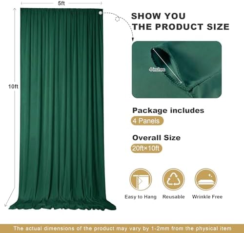 20x10ft Hunter Green Backdrop Curtains for Parties, 4 Panels 5x10ft Wrinkle-Free Polyester Background Curtains, alternate