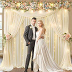 20x10ft Ivory Backdrop Curtains with Lights String for Parties, 2 Panels in 5'(W) x 10'(H),4 panels in Ivory, alternate view