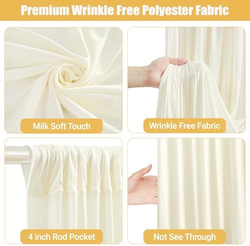 20x10ft Ivory Backdrop Curtains with Lights String for Parties, 2 Panels in 5'(W) x 10'(H),4 panels in Ivory, alternate view