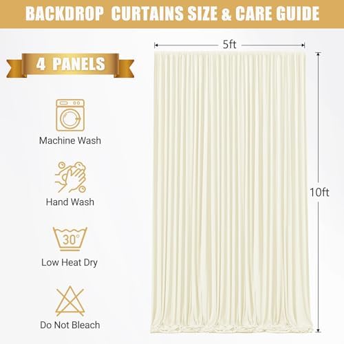20x10ft Ivory Backdrop Curtains with Lights String for Parties, 2 Panels in 5'(W) x 10'(H),4 panels in Ivory, alternate view