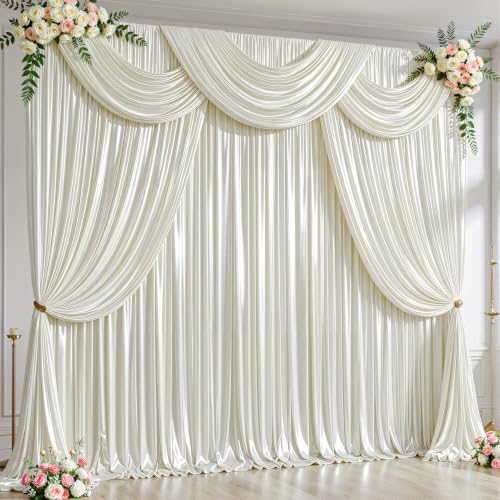 20x10ft Ivory Glitter Backdrop Curtain for Parties, Wrinkle Free Satin Photo Backdrop Drapes 4 Panels 5x10FT