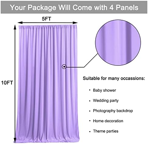20x10ft Lavender Backdrop Curtains for Parties, 4 Panels 5x10ft Wrinkle-Free Polyester Background Curtains for, alternate