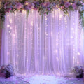20x10ft Lavender Chiffon Backdrop Curtain with Lights String for Wedding Sheer Tulle Curtain Photo Backdrops
