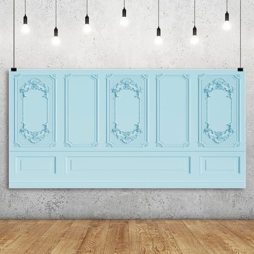 20x10ft Light Blue Vintage Room Inside Backdrop European Frame Modern House French Castle Cementery Wall Retro, alternate